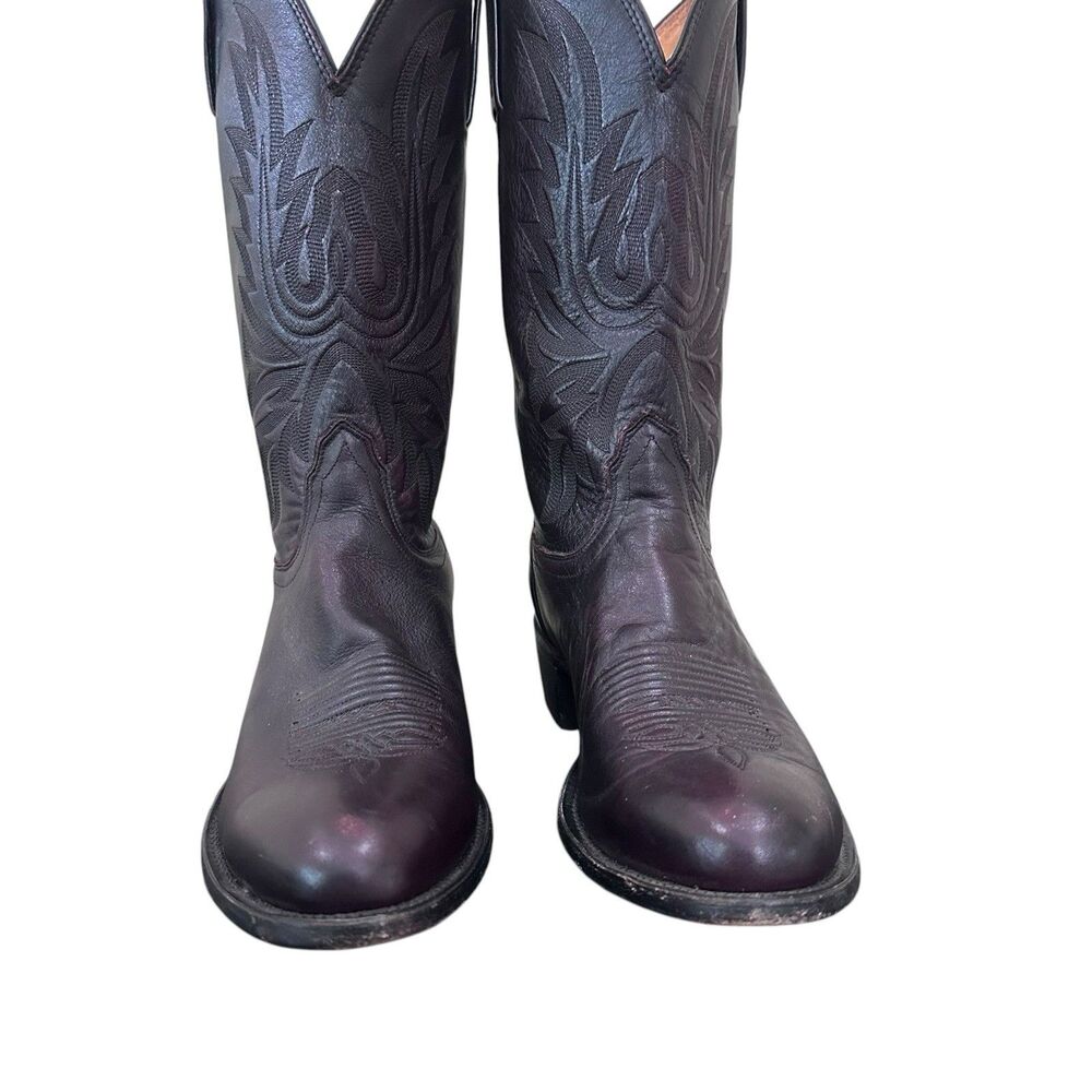 Lucchese Cowboy Boots Black Cherry Calfskin Men’s 11D Round Toe M1021 R4 - Picture 3 of 16